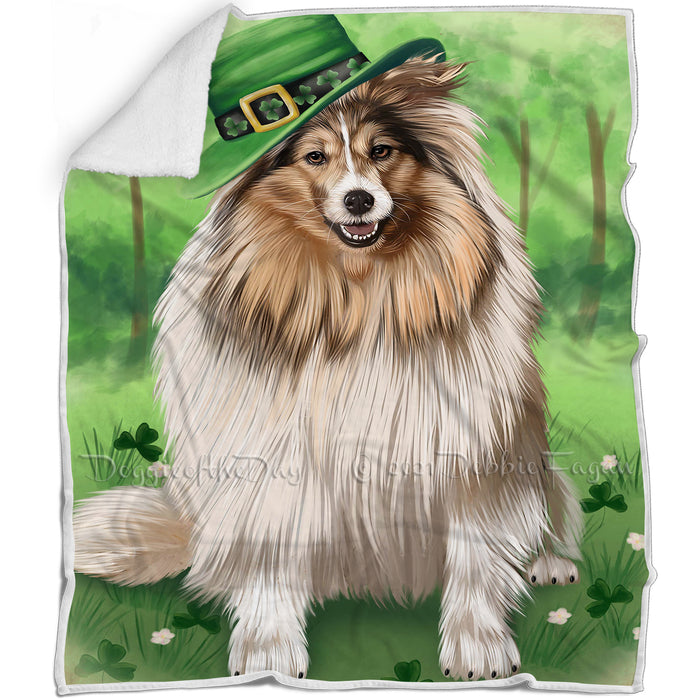St. Patricks Day Irish Portrait Shetland Sheepdog Dog Blanket BLNKT59025