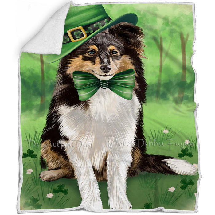 St. Patricks Day Irish Portrait Shetland Sheepdog Dog Blanket BLNKT59043