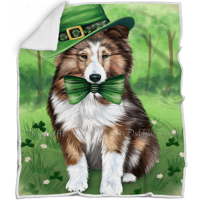 St. Patricks Day Irish Portrait Shetland Sheepdog Dog Blanket BLNKT59052