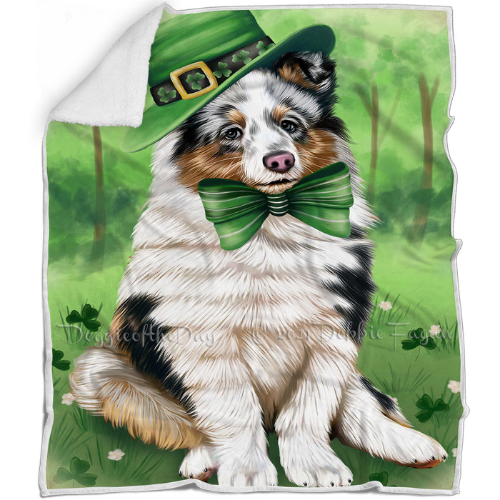 St. Patricks Day Irish Portrait Shetland Sheepdog Dog Blanket BLNKT59061