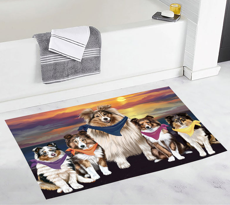 Family Sunset Portrait Shetland Sheepdogs Bath Mat