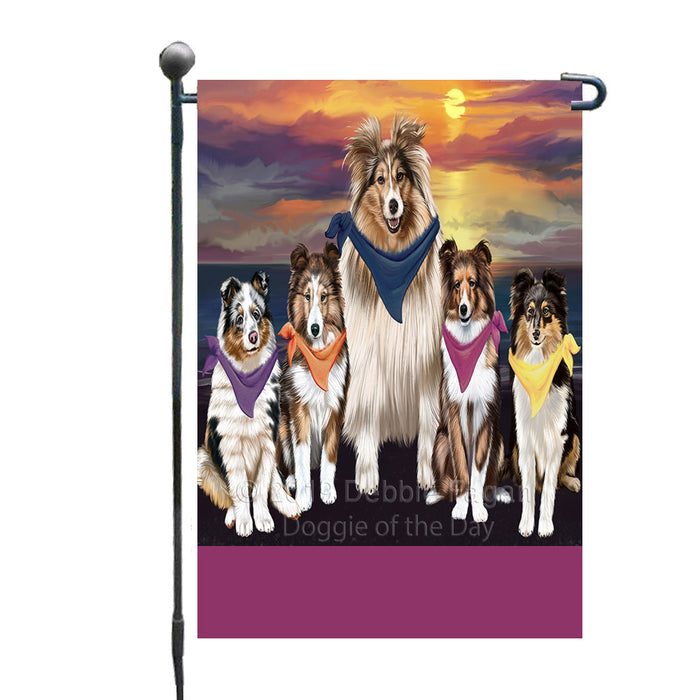 Personalized Family Sunset Portrait Shetland Sheepdogs Custom Garden Flags GFLG-DOTD-A60630