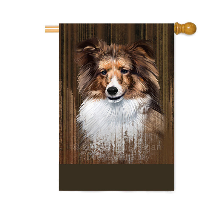 Personalized Rustic Shetland Sheepdog Custom House Flag FLG64704