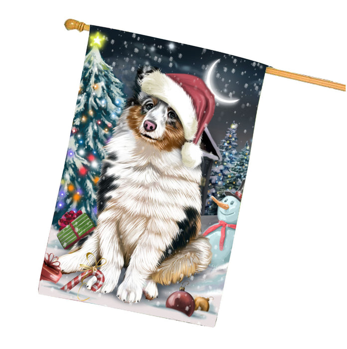 Have a Holly Jolly Christmas Shetland Sheepdog House Flag Outdoor Decorative Double Sided Pet Portrait Weather Resistant Premium Quality Animal Printed Home Decorative Flags 100% Polyester FLG67884