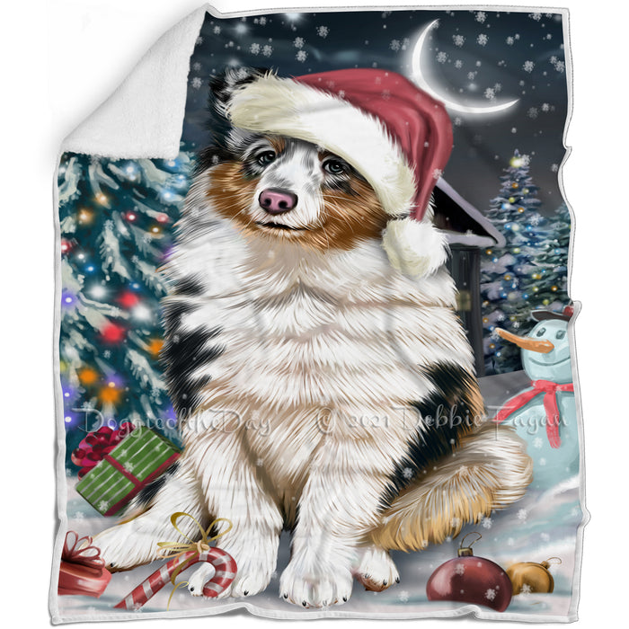 Have a Holly Jolly Christmas Shetland Sheepdogs Dog in Holiday Background Blanket D089
