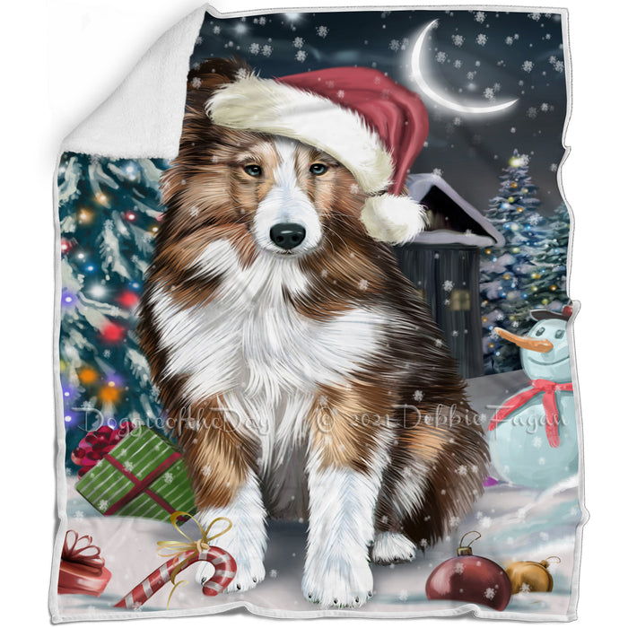 Have a Holly Jolly Christmas Shetland Sheepdogs Dog in Holiday Background Blanket D090