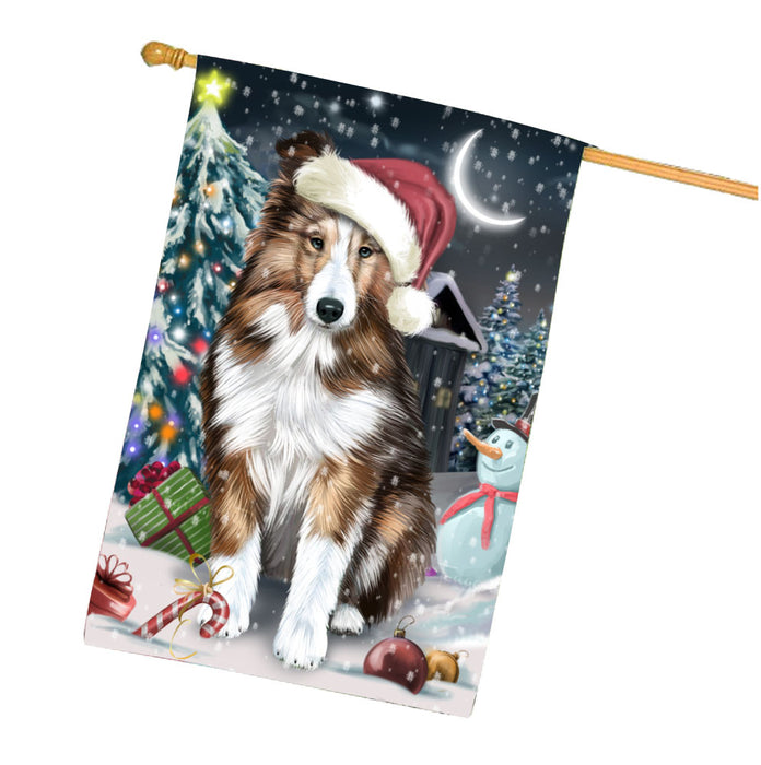 Have a Holly Jolly Christmas Shetland Sheepdog House Flag Outdoor Decorative Double Sided Pet Portrait Weather Resistant Premium Quality Animal Printed Home Decorative Flags 100% Polyester FLG67885