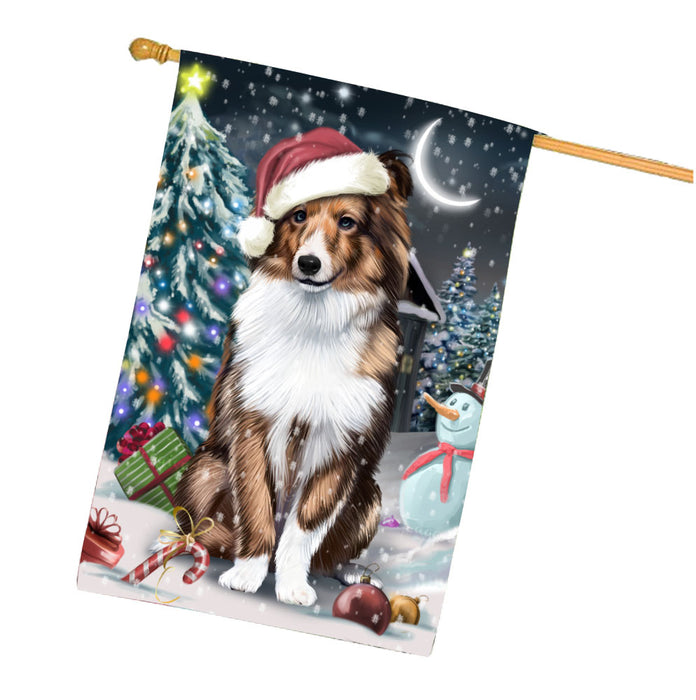 Have a Holly Jolly Christmas Shetland Sheepdog House Flag Outdoor Decorative Double Sided Pet Portrait Weather Resistant Premium Quality Animal Printed Home Decorative Flags 100% Polyester FLG67886