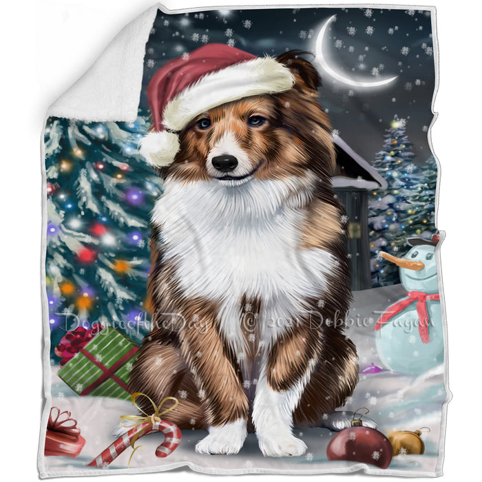 Have a Holly Jolly Christmas Shetland Sheepdogs Dog in Holiday Background Blanket D091