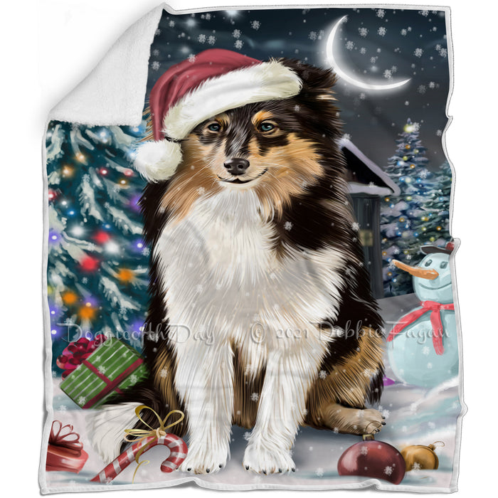 Have a Holly Jolly Christmas Shetland Sheepdogs Dog in Holiday Background Blanket D092