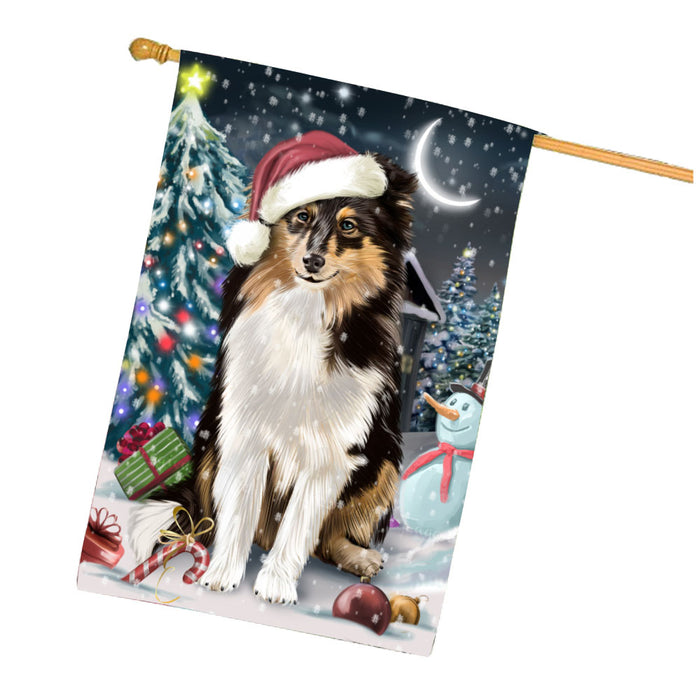 Have a Holly Jolly Christmas Shetland Sheepdog House Flag Outdoor Decorative Double Sided Pet Portrait Weather Resistant Premium Quality Animal Printed Home Decorative Flags 100% Polyester FLG67887