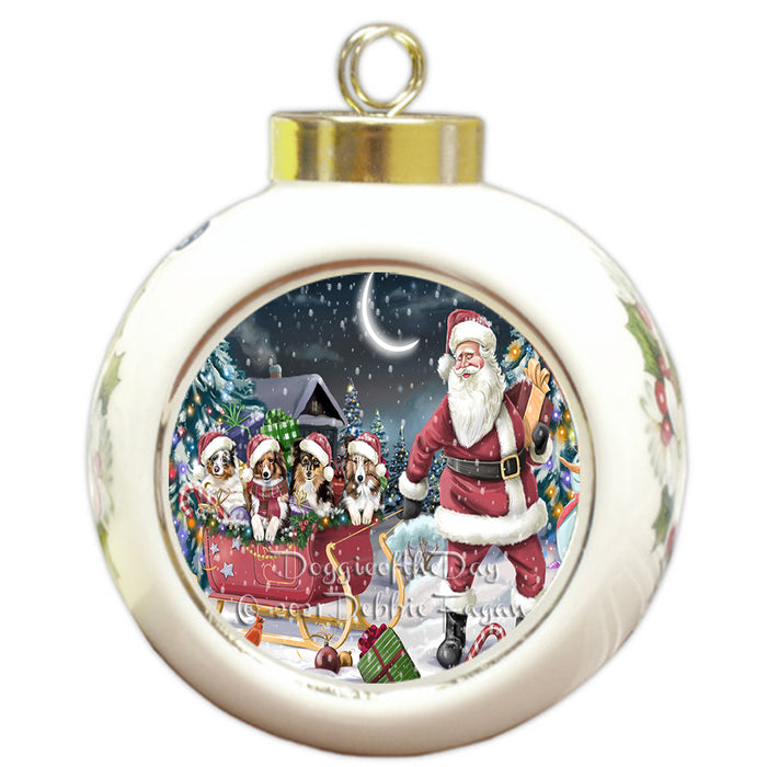 Christmas Santa Sled Shetland Sheepdogs Round Ball Christmas Ornament Pet Decorative Hanging Ornaments for Christmas X-mas Tree Decorations - 3" Round Ceramic Ornament