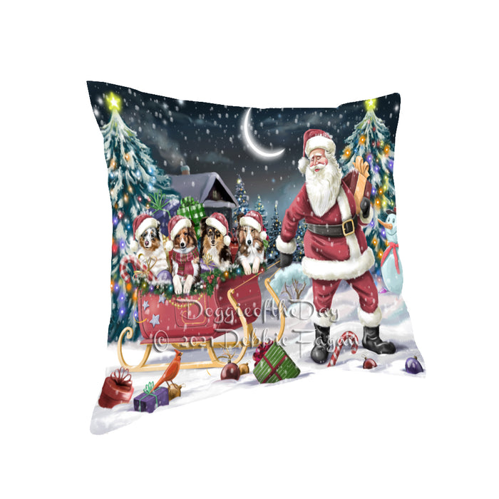 Christmas Santa Sled Shetland Sheepdogs Pillow with Top Quality High-Resolution Images - Ultra Soft Pet Pillows for Sleeping - Reversible & Comfort - Ideal Gift for Dog Lover - Cushion for Sofa Couch Bed - 100% Polyester