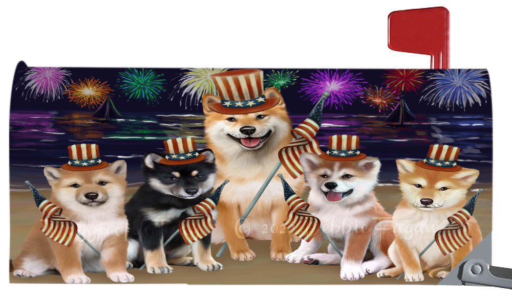 4th of July Independence Day Shiba Inu Dogs Magnetic Mailbox Cover Both Sides Pet Theme Printed Decorative Letter Box Wrap Case Postbox Thick Magnetic Vinyl Material