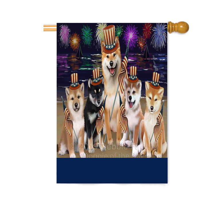 Personalized 4th of July Firework Shiba Inu Dogs Custom House Flag FLG-DOTD-A58140