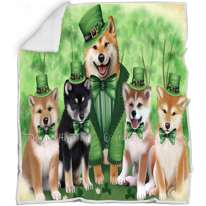 St. Patricks Day Irish Family Portrait Shiba Inus Dog Blanket BLNKT59079
