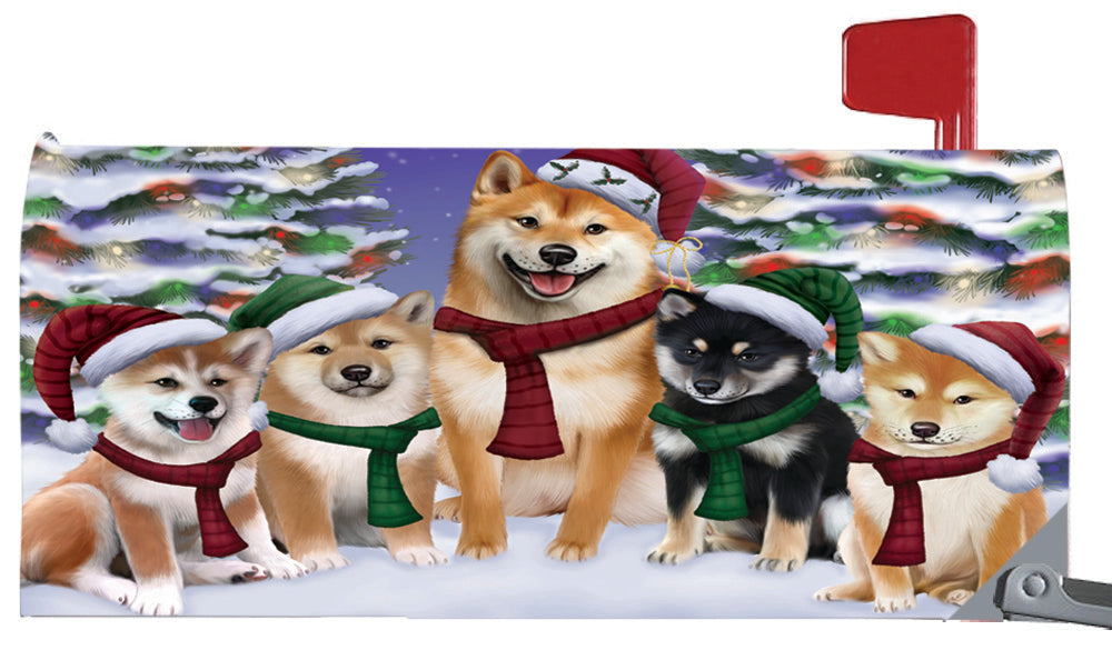 Magnetic Mailbox Cover Shiba Inus Dog Christmas Family Portrait in Holiday Scenic Background MBC48254