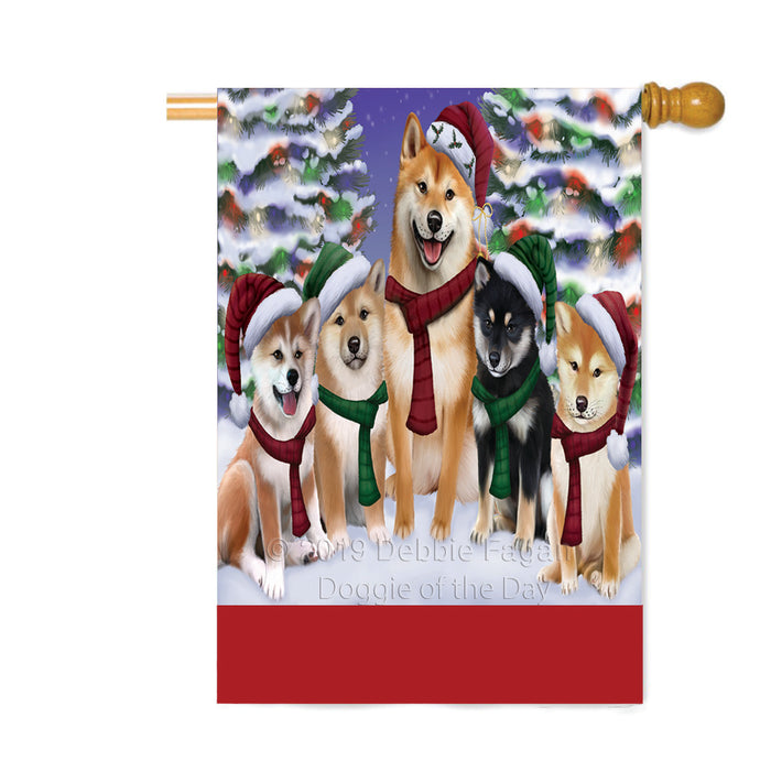 Personalized Christmas Happy Holidays Shiba Inu Dogs Family Portraits Custom House Flag FLG-DOTD-A59204