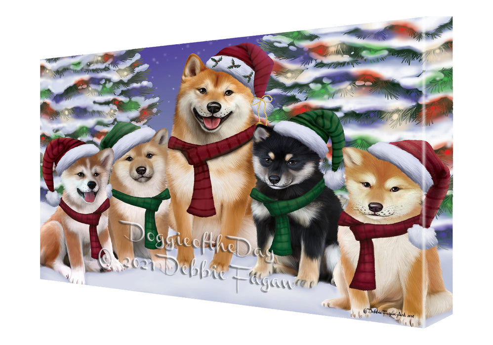 Christmas Family Portrait Shiba Inu Dog Canvas Wall Art - Premium Quality Ready to Hang Room Decor Wall Art Canvas - Unique Animal Printed Digital Painting for Decoration