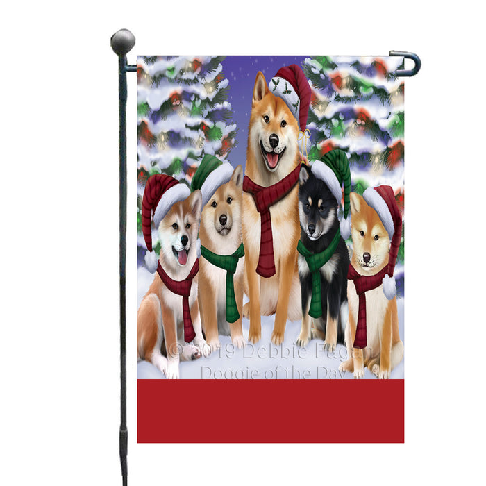 Personalized Christmas Happy Holidays Shiba Inu Dogs Family Portraits Custom Garden Flags GFLG-DOTD-A59148