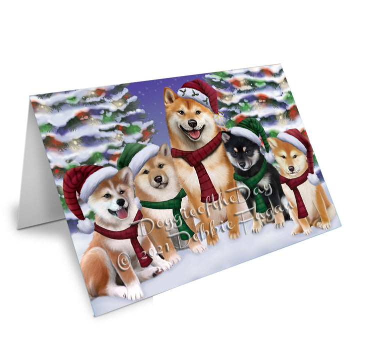 Christmas Family Portrait Shiba Inu Dog Handmade Artwork Assorted Pets Greeting Cards and Note Cards with Envelopes for All Occasions and Holiday Seasons