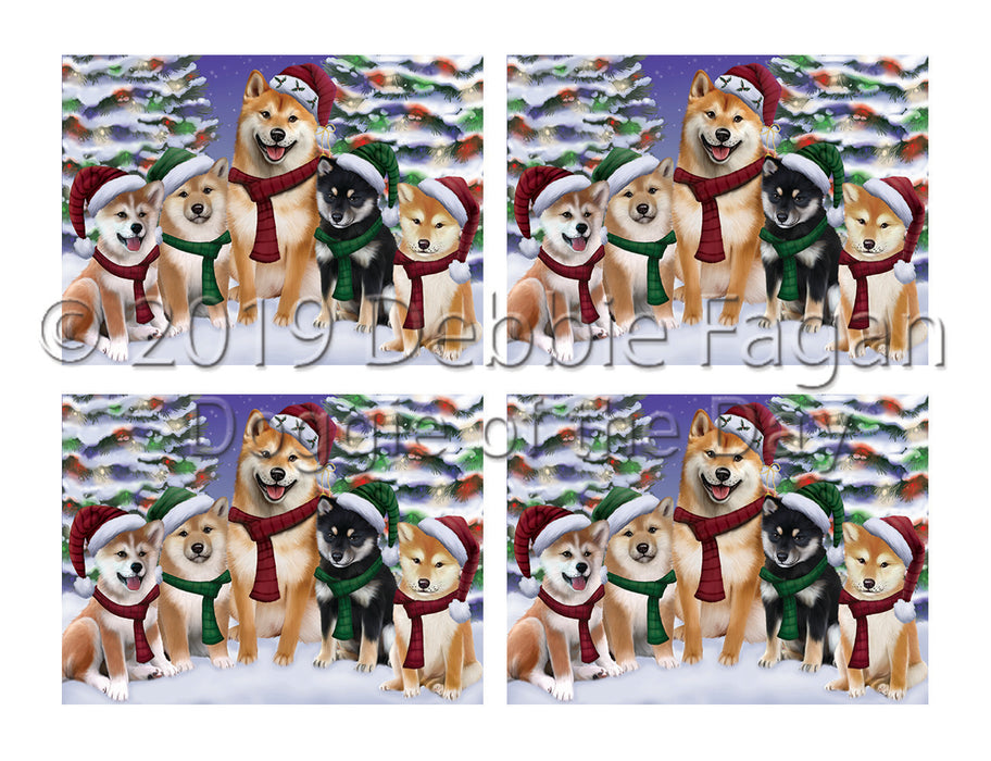 Shiba Inu Dogs Christmas Family Portrait in Holiday Scenic Background Placemat