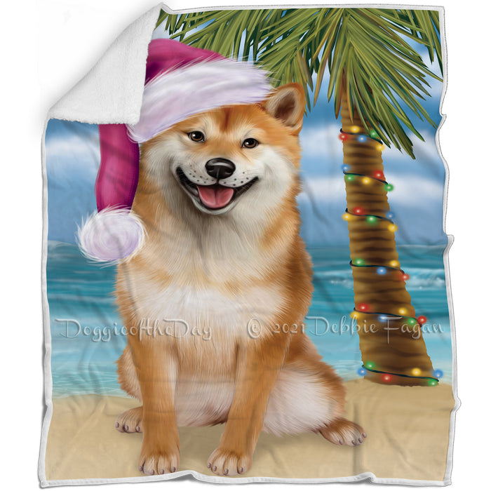 Summertime Happy Holidays Christmas Shiba Inu Dog on Tropical Island Beach Blanket