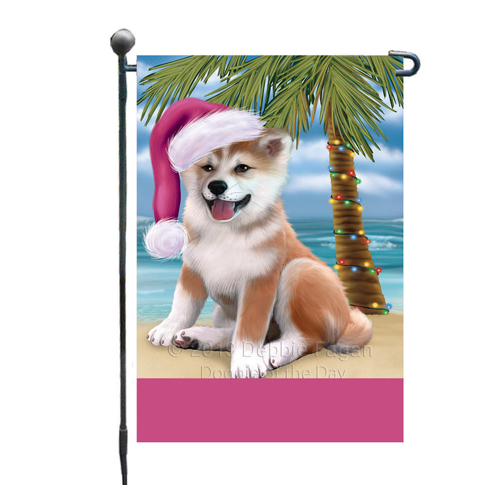 Personalized Summertime Happy Holidays Christmas Shiba Inu Dog on Tropical Island Beach  Custom Garden Flags GFLG-DOTD-A60540
