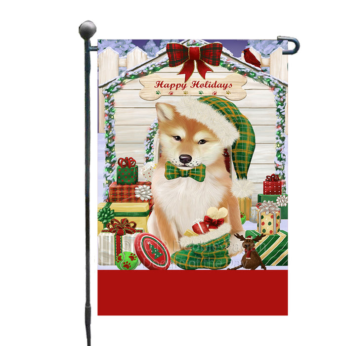 Personalized Happy Holidays Christmas Shiba Inu Dog House with Presents Custom Garden Flags GFLG-DOTD-A59375
