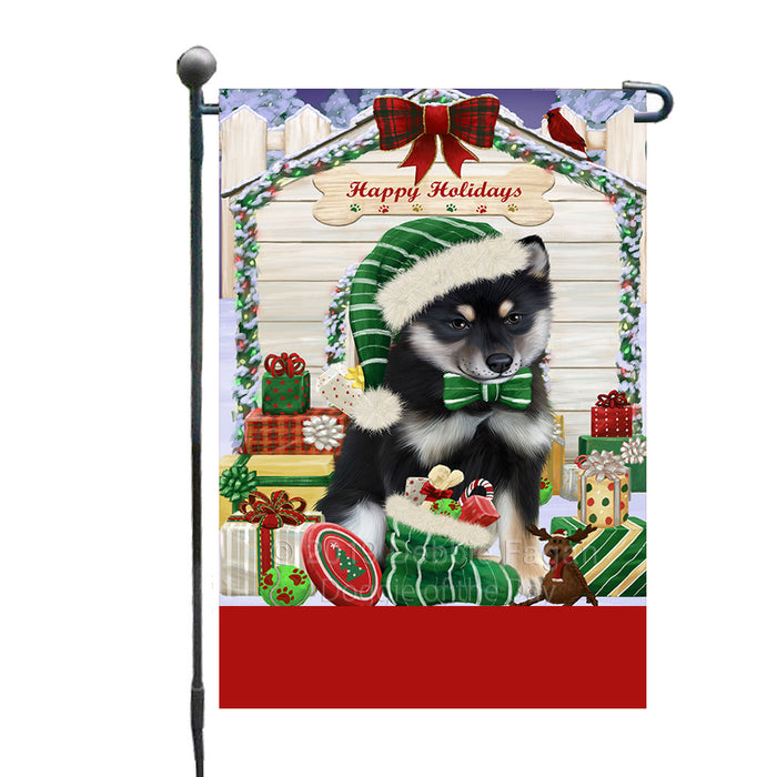 Personalized Happy Holidays Christmas Shiba Inu Dog House with Presents Custom Garden Flags GFLG-DOTD-A59376