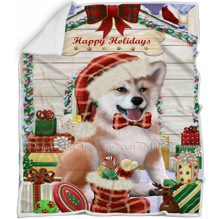 Happy Holidays Christmas Shiba Inu Dog House with Presents Blanket BLNKT80310