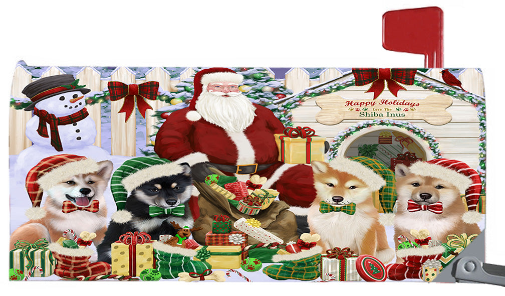 Happy Holidays Christmas Shiba Inu Dogs House Gathering 6.5 x 19 Inches Magnetic Mailbox Cover Post Box Cover Wraps Garden Yard Décor MBC48845