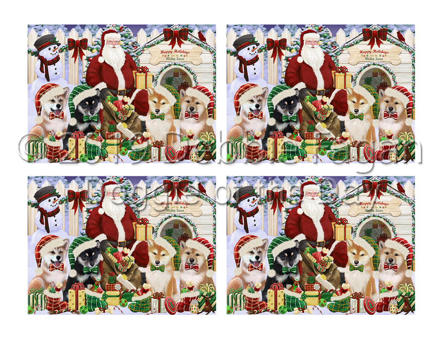 Happy Holidays Christmas Shiba Inu Dogs House Gathering Placemat