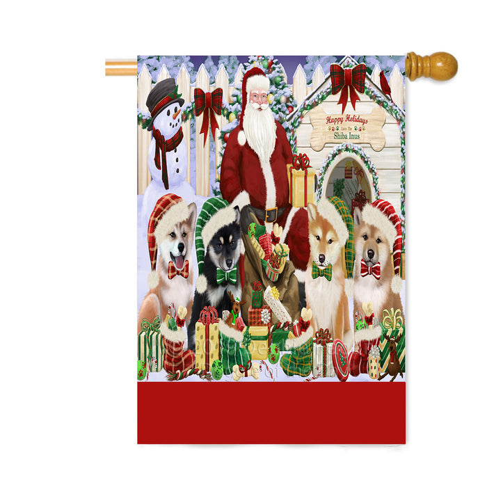 Personalized Happy Holidays Christmas Shiba Inu Dogs House Gathering Custom House Flag FLG-DOTD-A58612