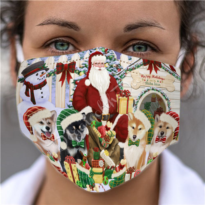 Happy Holidays Christmas Shiba Inu Dogs House Gathering Face Mask FM48281