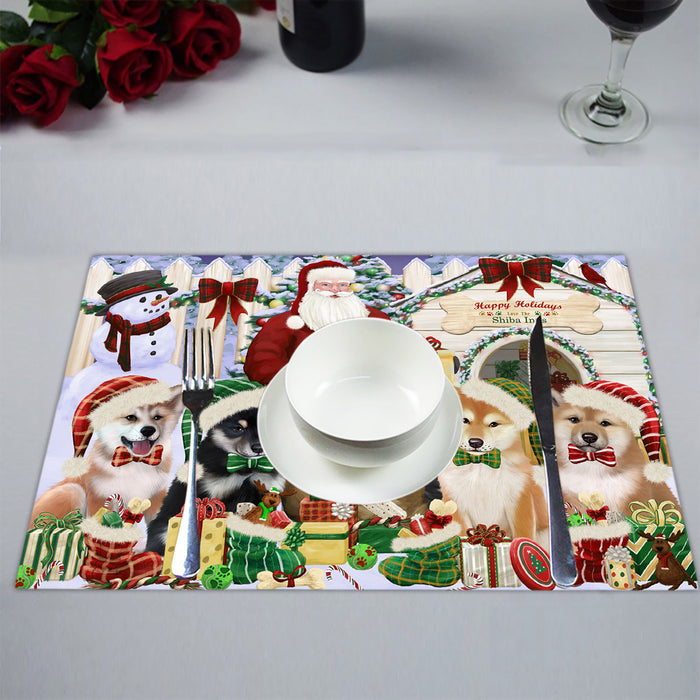 Happy Holidays Christmas Shiba Inu Dogs House Gathering Placemat