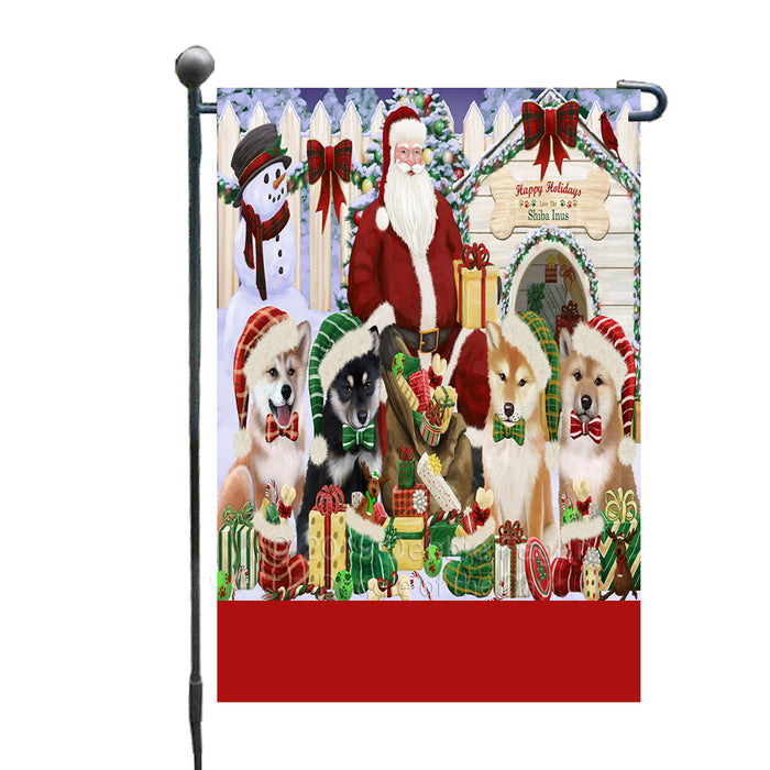 Personalized Happy Holidays Christmas Shiba Inu Dogs House Gathering Custom Garden Flags GFLG-DOTD-A58556
