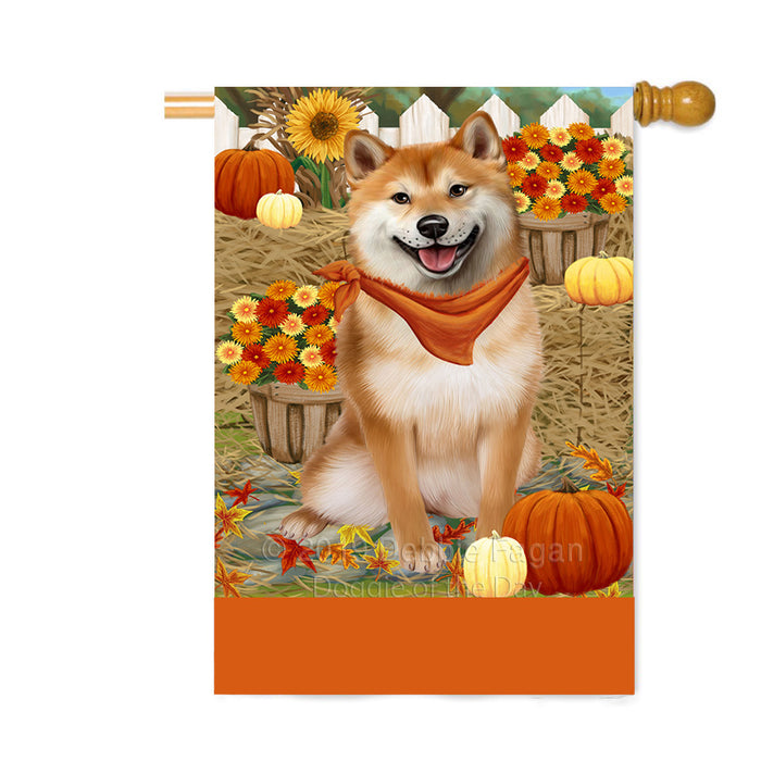 Personalized Fall Autumn Greeting Shiba Inu Dog with Pumpkins Custom House Flag FLG-DOTD-A62106