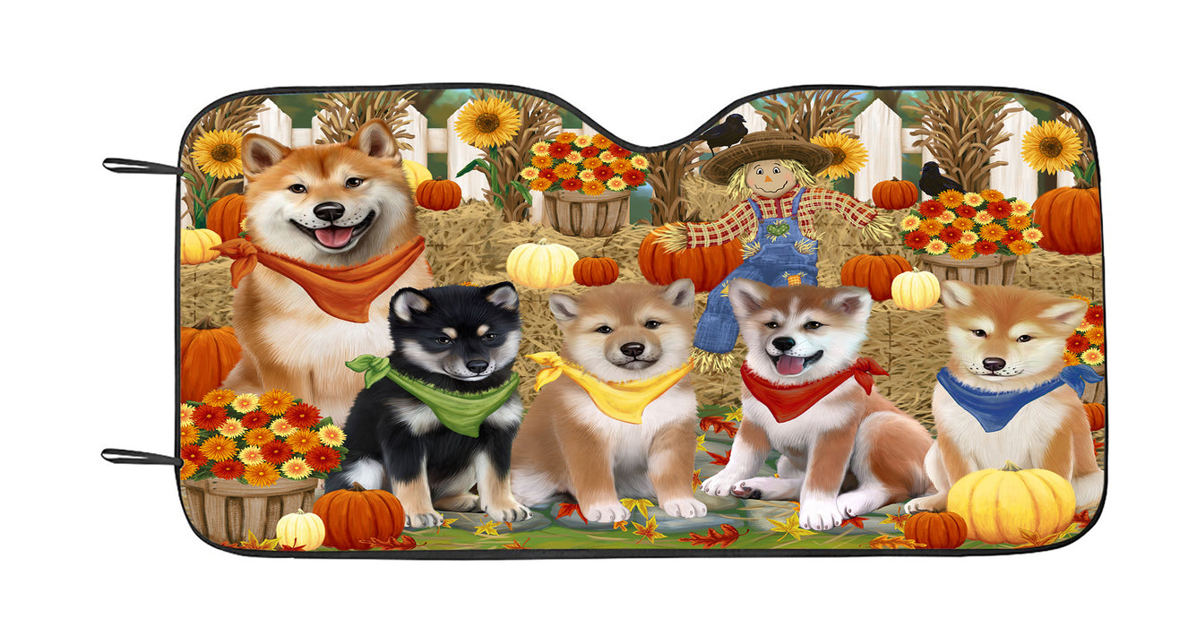 Fall Festive Harvest Time Gathering Shiba Inu Dogs Car Sun Shade