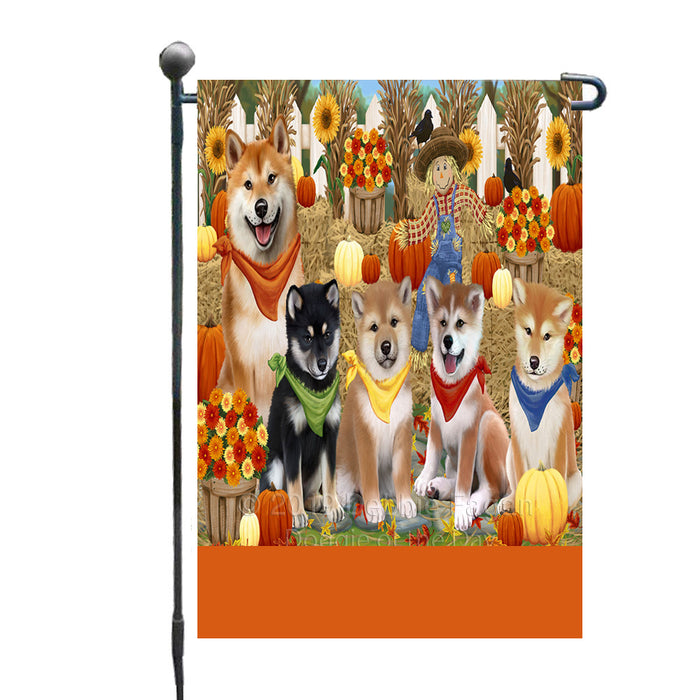 Personalized Fall Festive Gathering Shiba Inu Dogs with Pumpkins Custom Garden Flags GFLG-DOTD-A62051