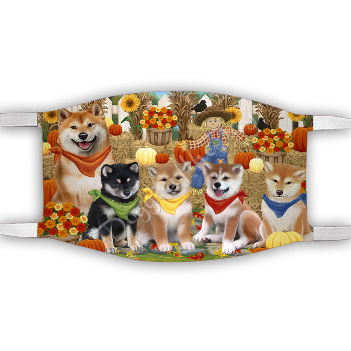 Fall Festive Harvest Time Gathering  Shiba Inu Dogs Face Mask FM48570