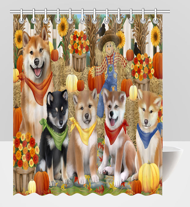Fall Festive Harvest Time Gathering Shiba Inu Dogs Shower Curtain