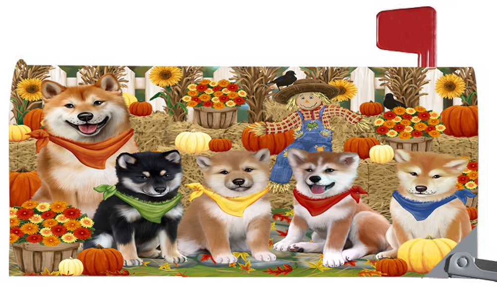 Fall Festive Harvest Time Gathering Shiba Inu Dogs 6.5 x 19 Inches Magnetic Mailbox Cover Post Box Cover Wraps Garden Yard Décor MBC49115