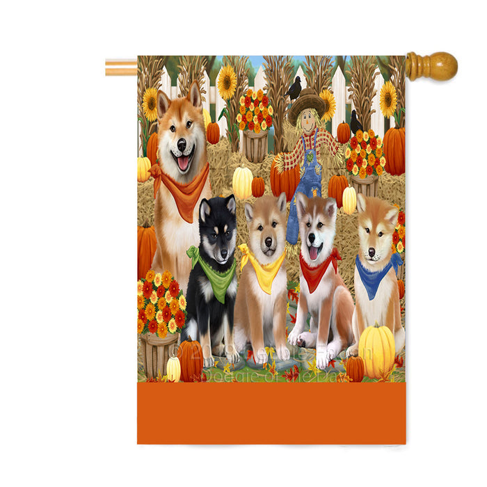 Personalized Fall Festive Gathering Shiba Inu Dogs with Pumpkins Custom House Flag FLG-DOTD-A62107