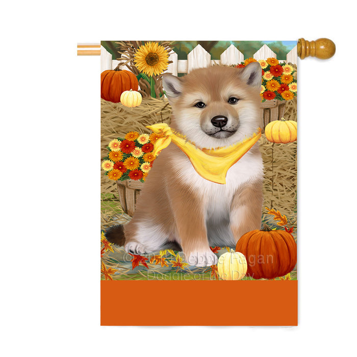 Personalized Fall Autumn Greeting Shiba Inu Dog with Pumpkins Custom House Flag FLG-DOTD-A62108