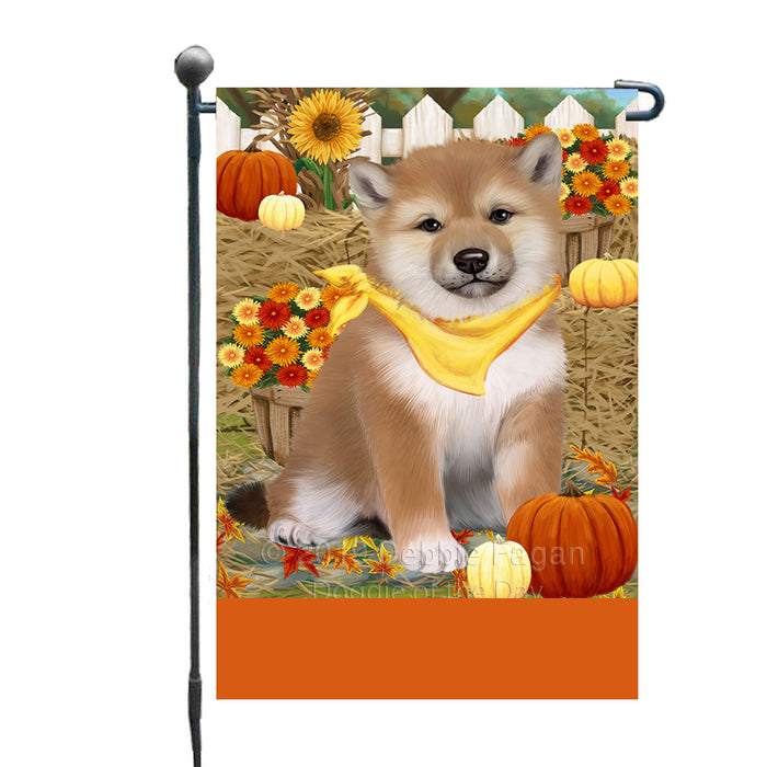 Personalized Fall Autumn Greeting Shiba Inu Dog with Pumpkins Custom Garden Flags GFLG-DOTD-A62052