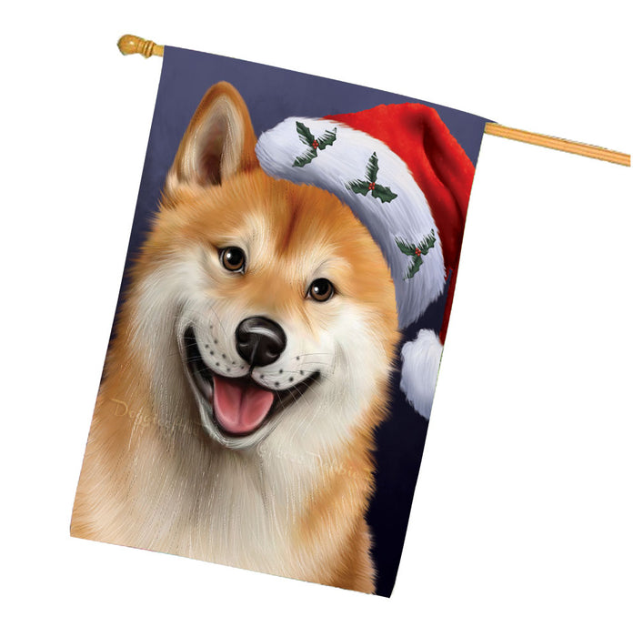 Christmas Santa Hat Shiba Inu Dog House Flag Outdoor Decorative Double Sided Pet Portrait Weather Resistant Premium Quality Animal Printed Home Decorative Flags 100% Polyester