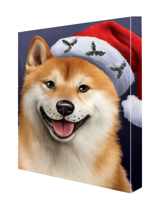 Christmas Santa Hat Shiba Inu Dog Canvas Wall Art - Premium Quality Ready to Hang Room Decor Wall Art Canvas - Unique Animal Printed Digital Painting for Decoration