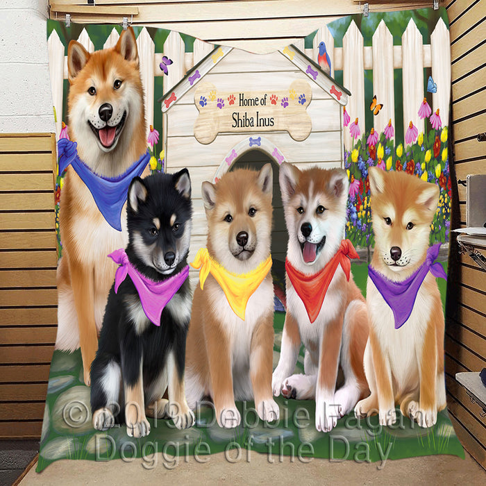 Spring Dog House Shiba Inu Dogs Quilt
