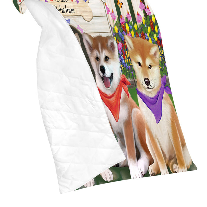 Spring Dog House Shiba Inu Dogs Quilt